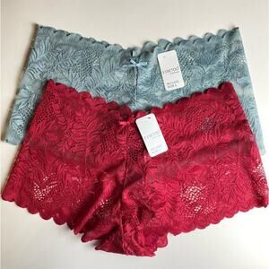 Finetoo Set 2 Sheer Lace Boy short Panties Size Large NWT